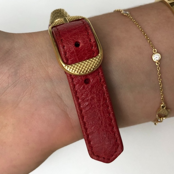 Balenciaga Arena Giant Stud Red Leather Bracelet - Picture 6 of 6